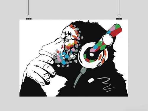 Banksy thinking monkey - monkey, dj