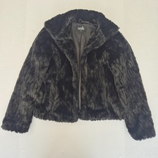 WALLIS Faux Fur Jacket Medium Black Short Coat Collared