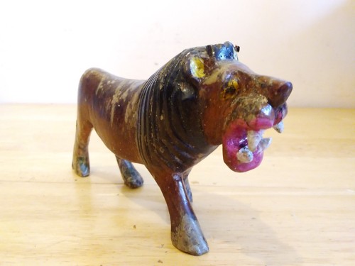 Vintage carved wooden lion - carved,