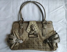 Vintage Guess Y2K Handbag Mongram Print with Crocodile Champagne Gold Colour
