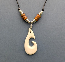 Mens Necklace Maori Style Fish Hook Dagger Bead Pendant Boys Gift Surfer Tribal