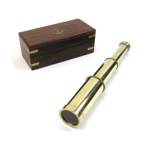 Brass telescope in wooden - brass,