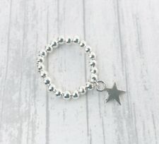 Silver Ball Beaded Stretch Ring Dangle Star Charm Toe Thumb Elastic Bijoux