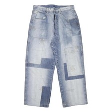 SOUTHPOLE Mens Relaxed Fit Blue Denim Patchwork W32 L29 Jeans Zip Closure Casual