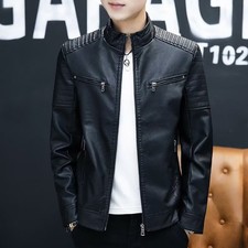 Men Stand Collar Leather Look Jacket Punk Motorcycle Streetwear Outerwear