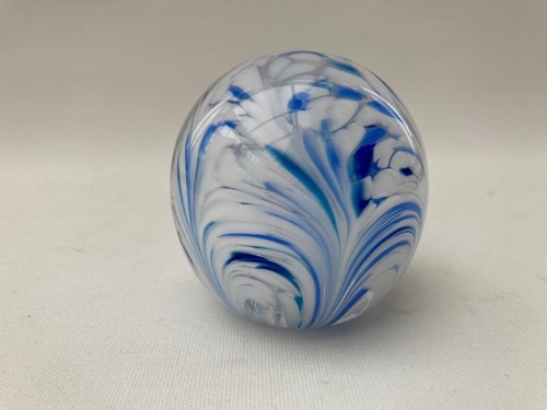 Blue white glass paperweight - white,