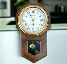 Premium Wooden and Brass Pendulum Wall Clock (50cmX30.5cm) - Dark Teak Finish