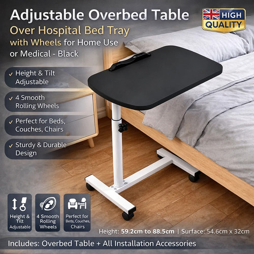 Adjustable overbed table over - adjustable,