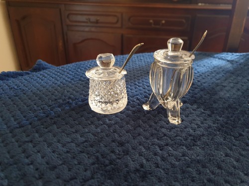 Vintage glass condiment pots - vintage,