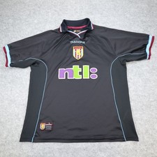 Vintage Aston Villa Shirt Medium Black Away Kit 2000 2001 Diadora Jersey 38/40"