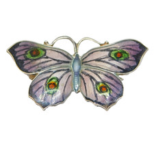 Sterling Silver Colourful Enamel Butterfly Brooch Pin Antique 1918 Birmingham