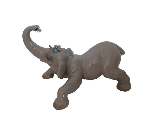 Lladro elephant with blue - with,