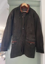 Men's Torus Dark Brown Cow Hide Leather Nubuck Suede Parka Jacket Size L Large