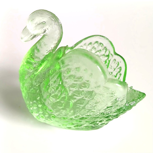 Open salt green glass swan - green,