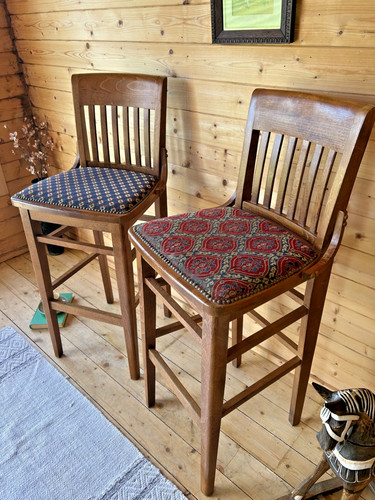 Solid oak bar stools - 2,