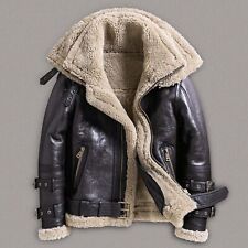 B3 RAF Brown Mens Bomber Flying Aviator Fur Real Shearling Leather Jacket