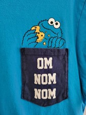 Blue Mens Cookie Monster T Shirt Large Om Nom Nom Pocket Sesame Street Muppets