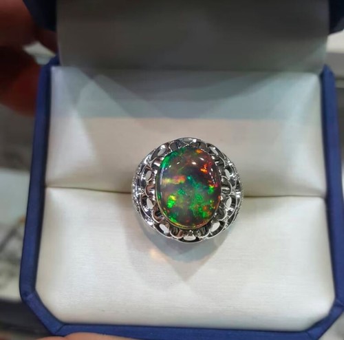 Natural black opal men ring - natural,