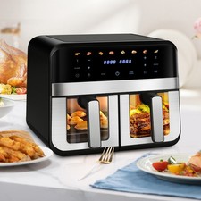 9L Dual Zone AirFryer Digital Display Touchscreen Oil Free Low Fat Healthy Cooke