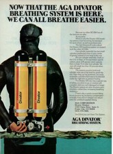 1975 Under Sea Associates Divator PRINT AD Scuba Diver 324 Breathing System
