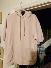 Zara Dusty Pink Short Sleeve Hoodie Sweatshirt Size XL (A2)