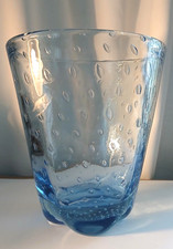 Whitefriars Controlled Bubble Vase Arctic Blue Lobed 9117 William Wilson 18cm