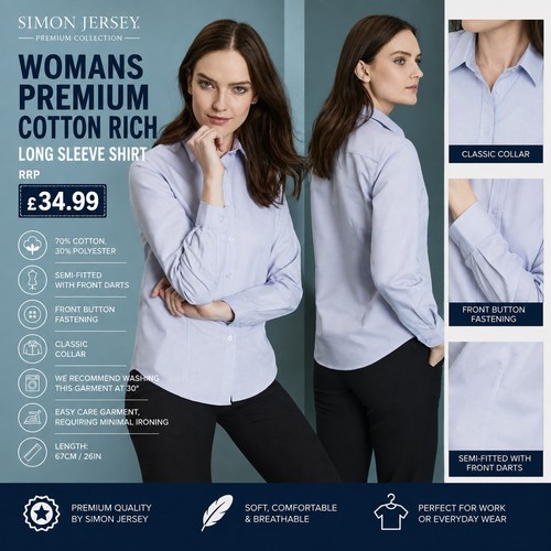 Ladies blue cotton rich shirt - blue,