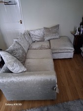 Argos Home Megan Velvet Left Hand Corner Chaise Sofa-Silver