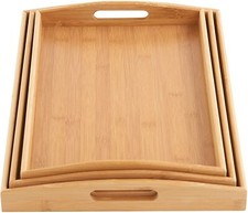 Wooden Serving Tray Set - 3 Bamboo Serving Trays/Platters/Breakfast Trays