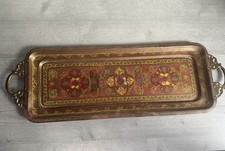 Vintage Ornate Brass Tray – 72x24cm – Hand-Painted Floral Design