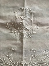 VERY LARGE VINTAGE MONOGRAMMED LINEN SHEET