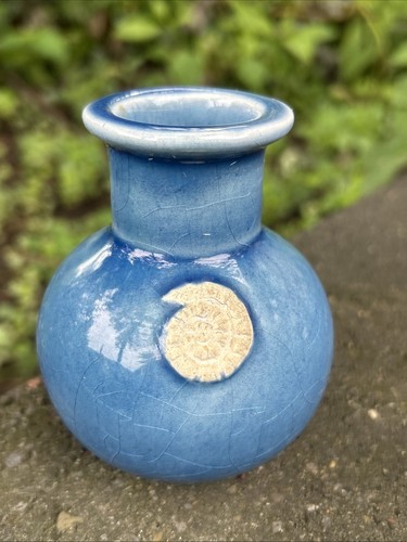 Vtg lamorna pottery blue vase - lamorna,