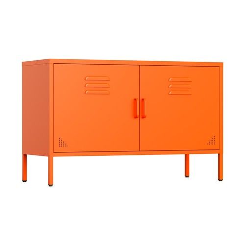 Orange metal cabinet - tv,