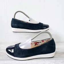 Hotter Shoes Size 5.5 Ladies Navy Duel Fitting Loafers Pumps Comfort Suede