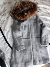 TARTINE ET CHOCOLAT GIRLS GREY 70% WOOL RACOON FUR TRIM COAT 8 YEARS