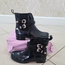 Glamorous Chunky Ankle Boot wellies in patent Black Size uk 3