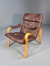 Brown Leather Bentwood Armchair Danish Modern Design Mid Century  EB9248 MBEN