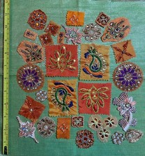 30 Sari/Saree Embellishment Pack Recycled Fabric Hand Cut For Crafting - Orange