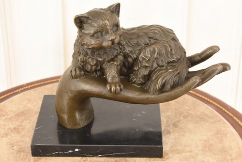 Bronze cat statue marble - cat,