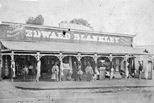 Durham Ox, Victoria, 1875 People in front of Victoria house, Edward B Old Photo