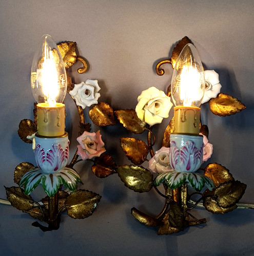 Pair antique pink porcelain - pair,