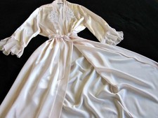 Linea Donatella Long Robe L Pink Satin Pearl Lace Chiffon Trims Dressing Gown