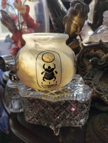 Vintage egyptian alabaster pot - alabaster,