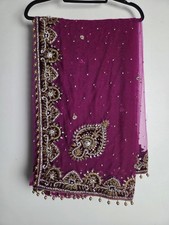 Purple Net Sari Heavy Diamante Work Indian Bollywood Saree 