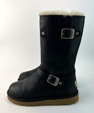 UGG Kensington Womens Black Leather Buckle Shearling Lined Boot Size UK 2