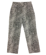 M&S Women's Jeans Grey Mix Animal Print High Waisted Straight Leg Pockets New