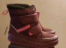 Clarks Jumper Jump GIRLS Berry Textile/Man Made Snow Boots UK SZ 5 F EU 38JNR