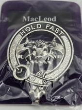silver antique tone scottish clan badge MACLEOD  "HOLD FAST"