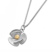 Linda Macdonald silver Flower with 9ct gold Stamen Necklace
