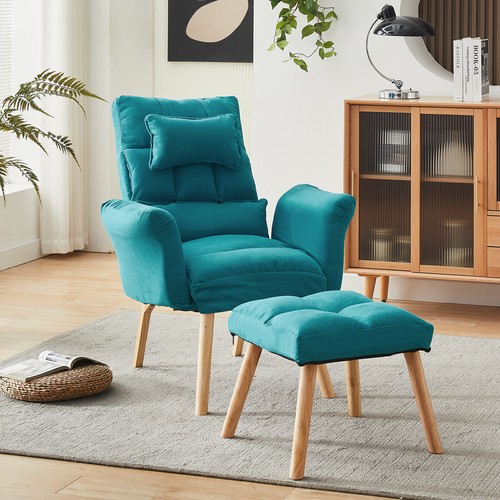 Blue lazy chair with - lazy, footstool